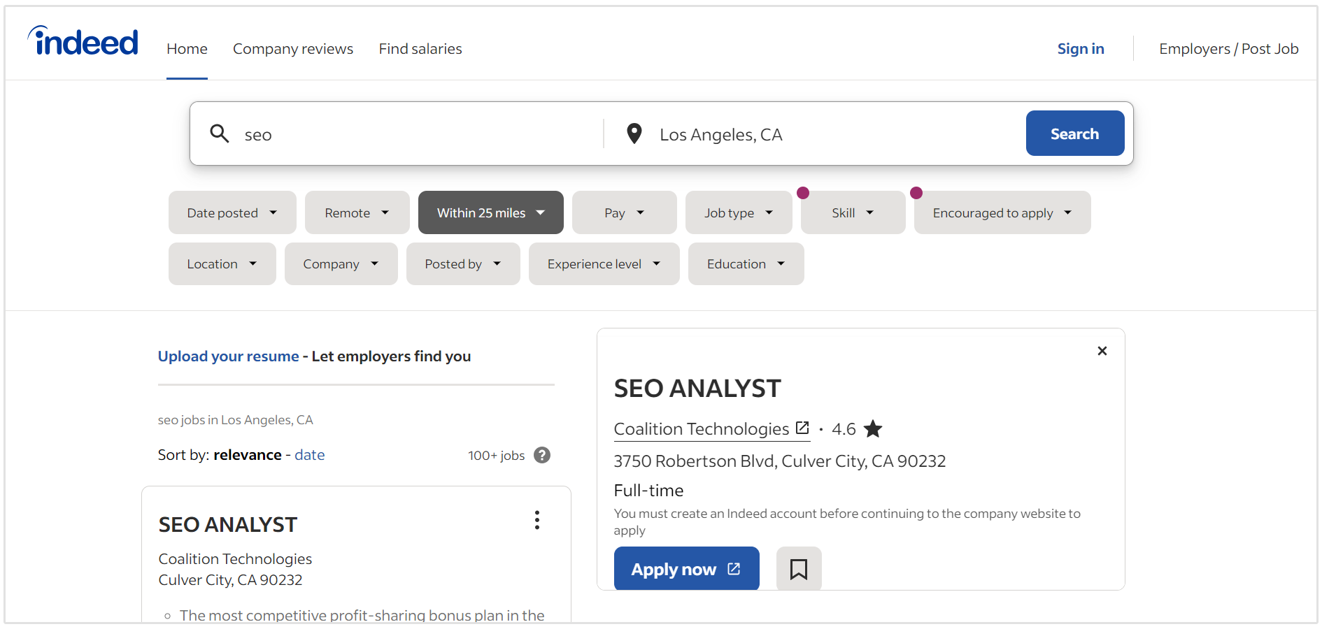 indeed seo jobs